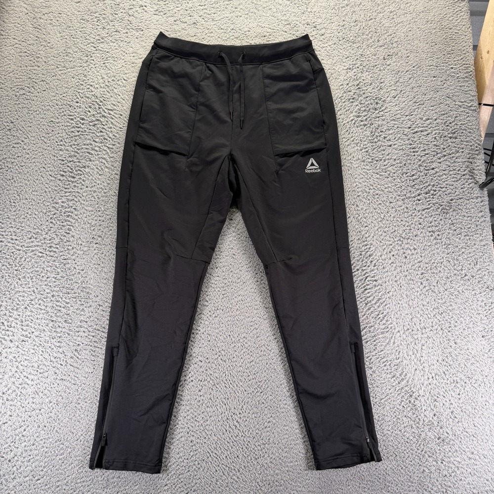 Reebok Sweatpants Men M Black Polyester Tapered Running Workout Training Stretch